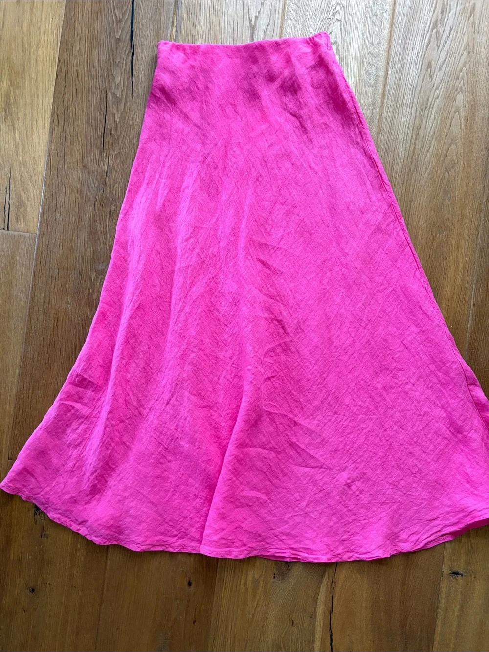 Milio Milano Crinkle 100% Linen A-Line Midi Skirt Fuchsia Pink Made in Italy - Picture 1 of 3